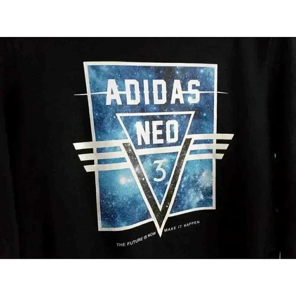 Adidas Neo Mens Crew Sweatshirt Black Cotton Blend Full Sleeve Printed Size L